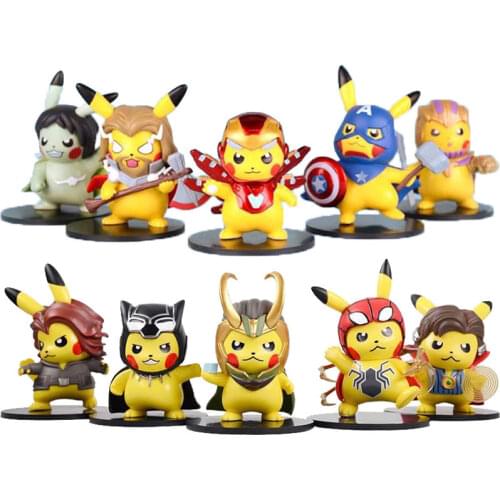New Pokemon Pickchu Action Figures Captain America Thor Iron Man Figures Model Toys Ornaments Cartoon Cute Pikachu Dolls Gift