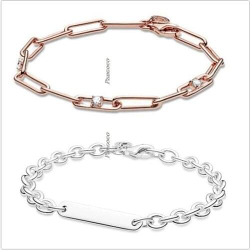 Authentic 925 Sterling Silver Bracelet Engravable Bar Link Bracelet Fit Women Bead Charm Diy Pandora Jewelry