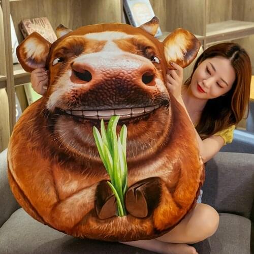 3D Three-Dimensional Style Animal Cow Pillow, Plush Stuffed Cartoon Image Doll, Vivid Expression, Soft Texture, Home Decoration
