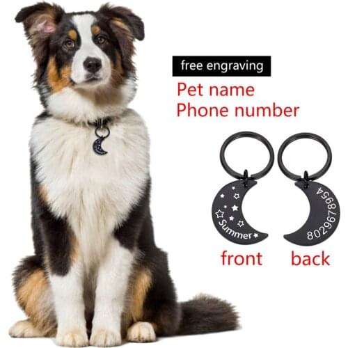 Crescent Shape Pet Tag Customized Address Name Personalized Pets Puppy Cat Id Tag Engraved Custom Dog Cat Collar Accessories