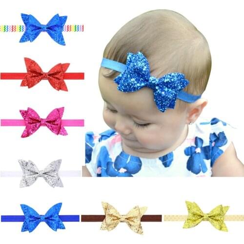 Promotion Baby Girl Paillette Big Bow Hairband Kids Rainbow Hair Band Rope Gold Silver Bowknot Headband Headpiece Fast Delivery