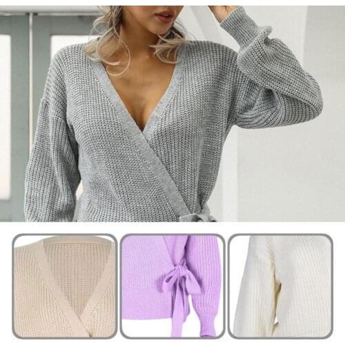 Warm Women Deep V-Neck Women Knitted Top for Home Short Sweater Warm Women Deep V-Neck Women Knitted Top for Home