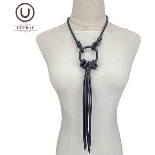 UKEBAY New Tassel Long Necklace Female Pendant Necklaces 6 Colors Handmade Jewelry Sweater Chain Rubber Meterial Long Chain Gift