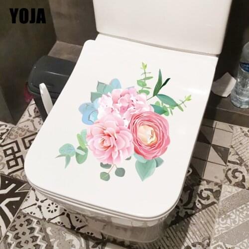 YOJA 21.8CM×22.5CM Fresh Flowers WC Toilet Cover Decoration Aesthetic Home Room Wall Stickers T1-2556