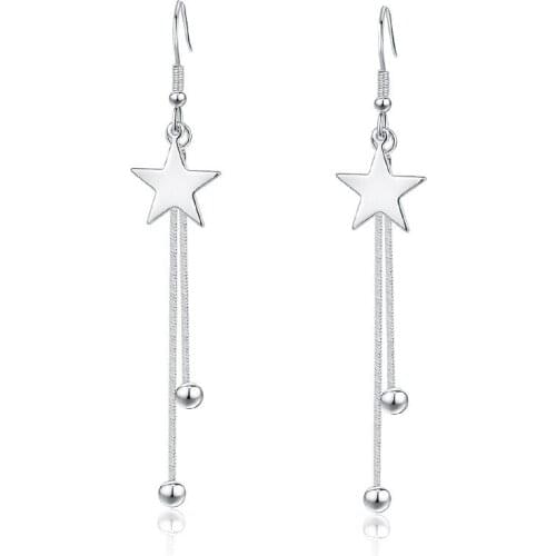 100% 925 sterling silver fashion long tassels star drop earrings for women jewelry wholesale birthday gift drop shipping