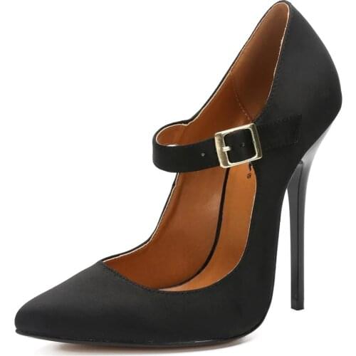 Feminino Buckle Stiletto Spring/Autumn Pointed Toe shoe women 14cm thin heel zapatos mujer Office Lady Pumps size:40-46 47 48