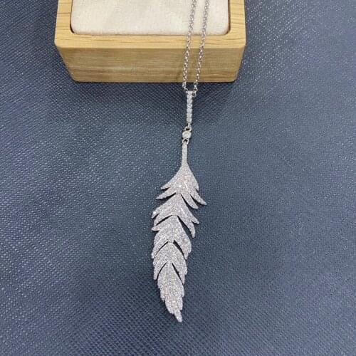 SLJELY Fashion 925 Sterling Silver Movable Feather Pendant Adjustable Necklace Micro Zirconia Stones Women Brand Design Jewelry