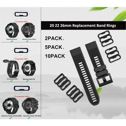 10pcs Black Rubber Clasp Keeper Ring Holder Loop Fastener Replacement for Garmin Fenix 6 6S 6X 5 5X 5S Plus/3/3HR Smart Watch