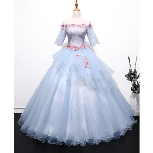 100%real venice carnival light blue ruffled medieval dress princess Renaissance Gown queen Victorian/Marie/ Belle Ball/ball gown