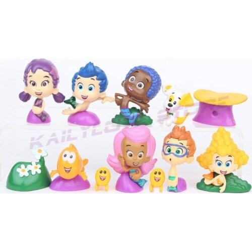 12PCS/set Bubble Guppies Bubble Puppy Goby Deema Gil Oona Underwater Scenery pvc action figure toys party gift