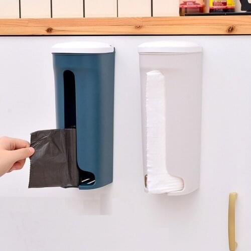 2020New Garbage Bag Storage Box Home Kitchen Bathroom Wall Punch-free garbage bag storage box artifact plastic convenient box