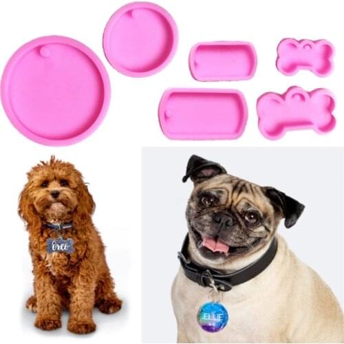 6 Pcs DIY Pet Dog Hanging Tag Silicone Mould Epoxy Resin Mold Circle Round Dog Bone Keychain Pendant Crafts Jewelry Casting Tool
