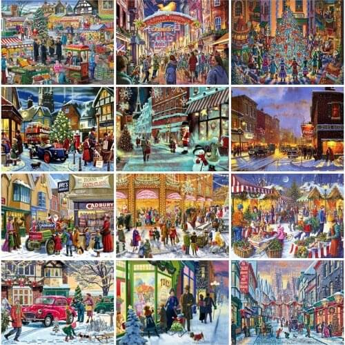 Diamond Mosaic Christmas Diamond Embroidery 5D DIY Diamond Painting Landscape Embroidery Hot Sale Street Home Decoration Gift