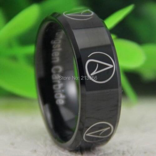 Free Shipping USA Canada Russia Brazil Hot Sales 8MM Comfort Fit Shiny Black Bevel Atheist Mens Fashion Tungsten Wedding Ring