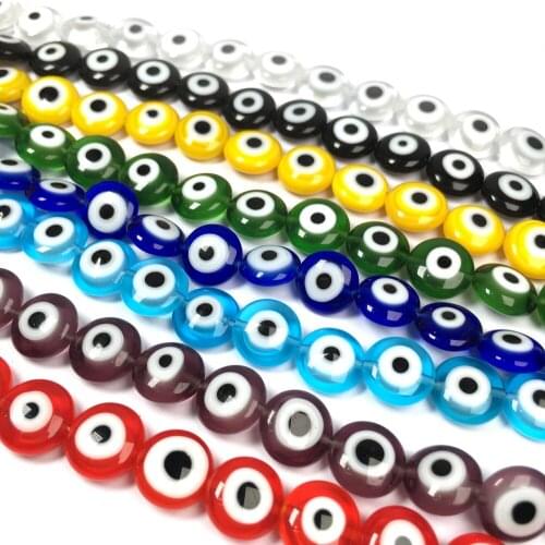 Natural Semi Precious Stone Beads Flat Eye Glass Colour DIY For Making Necklaces Bracelets And Earrings 10/12mm