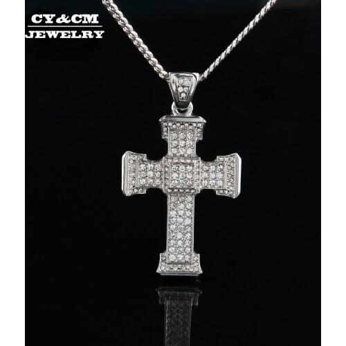 CY&CM Big Cross Pendant Necklace Men Gold Silver Color CZ Iced Out Rhinestone Simulated Diamonds Statement Hip Hop Chain Jewelry