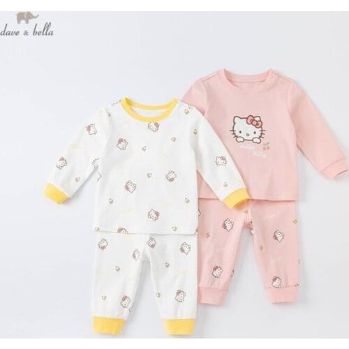 DBM19601 dave bella winter baby girls fashion cartoon print pajamas newborn baby underwear casual sleepwear 2 pcs suit