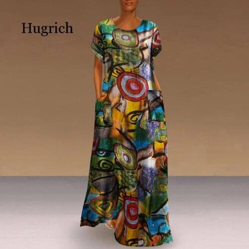 Long Printed Maxi Dress 2021 Casual Womens Summer Sundress VONDA Bohemian Female Printed Robe Short Sleeve Vestidos Plus Size