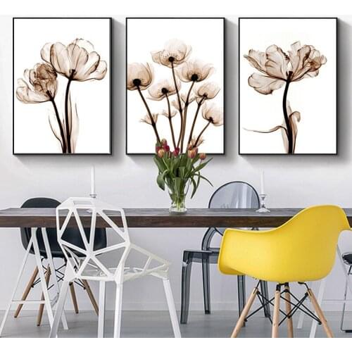 Elegant Poetry Modern Transparent Flower Canvas Painting Abstract Posters and Prints Cuadros Wall Art Picture for Living Room