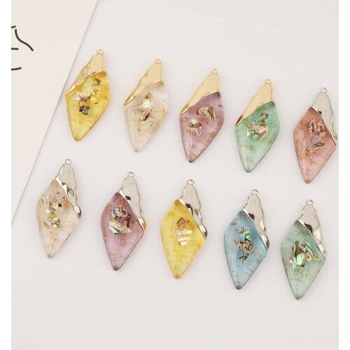 HAOSAW 23*51MM 4Pcs Narutal Shell/Colored Resin Charm/Random/Semi Alloy/Earring Charm/Hand Made/DIY Charms/Jewelry Accessories
