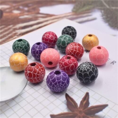 Julie Wang 20PCS 16mm Wooden Beads Natural Wood Halloween Spider Web Spacer Bead For Necklace Bracelet Jewelry Making Accessory