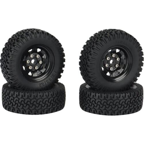 4PCS 1.55 Metal Beadlock Wheel Rim Tires Set for 1/10 RC Crawler Car Axial Jr 90069 D90 TF2 Tamiya CC01 LC70 MST