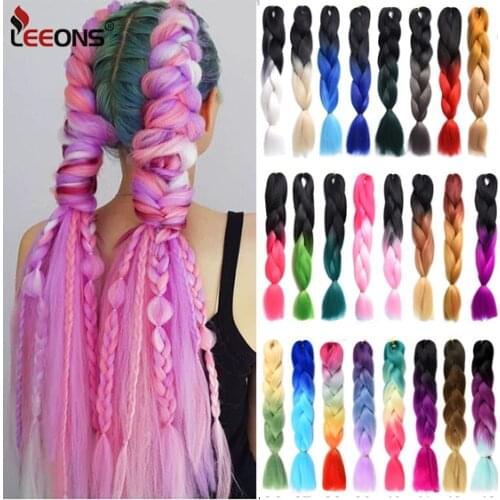 Leeons 100G 24 Inch Jumbo Braid Crochet Hair Extension For Braids Rainbow Braiding Hair Pre Stretched Synthetic Hair For Girl
