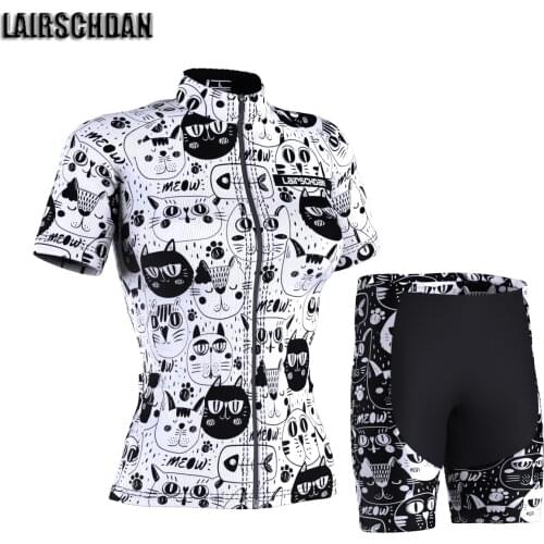LairschDan white funny cat cycling clothing ladies summer 2021 cycling suit womens bicycle wear bike outfit vetement velo femme