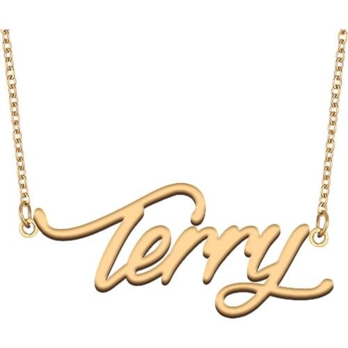 Terry Name Necklace for Women Stainless Steel Jewelry 18k Gold Plated Nameplate Pendant Femme Mother Girlfriend Gift