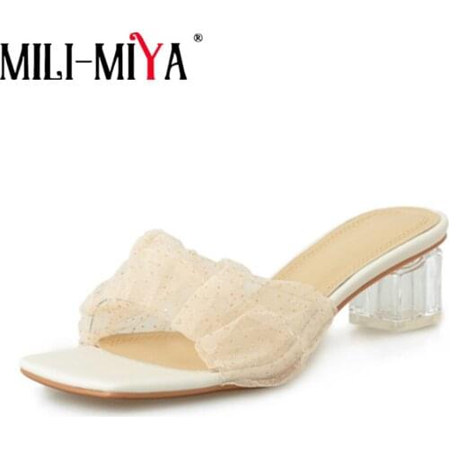MILI-MIYA Sexy Transparent Heel Slippers Mesh Fashion Women Bling Polka Dot Sandals Summer Slip On Square Toe Casual Wild Shoes