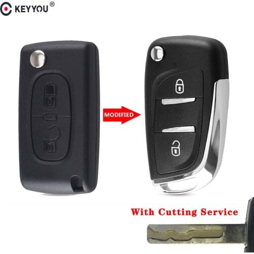 KEYYOU Cut Blade 2 Button Modified Filp Remote Car Key Shell Case For Peugeot 307 408 308 Entry Fob Case Shell HU83 Blade CE0536