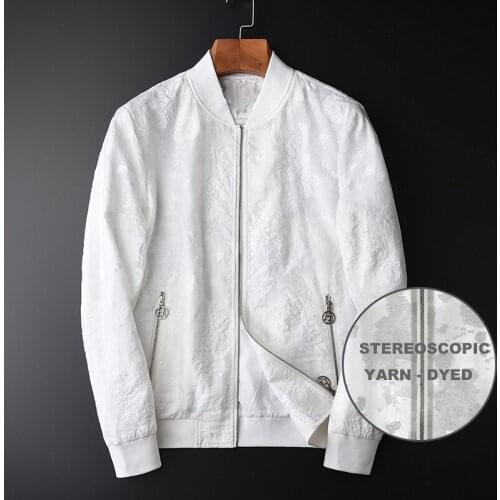 White Male Jacket Luxury Two Pocket Stand Collar Mens And Coats Fashion Thin Yarn Dyed Slim Fit Man Jackets M-4XL