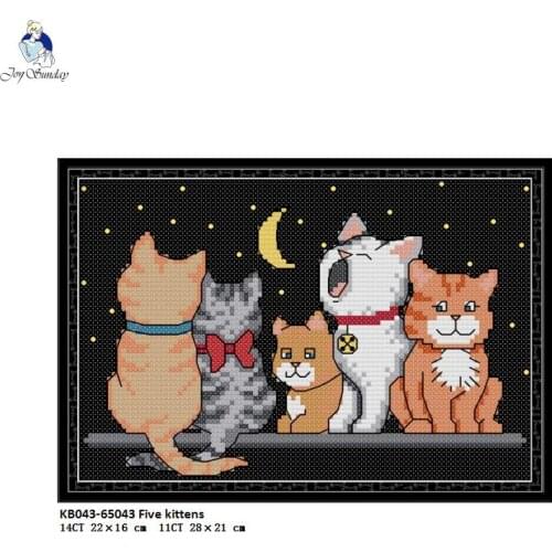 Five kittens Patterns DIY Hand Made Printed Cross Stitch kit DMC Cotton Thread Embroidery Wholesale Home Decoration Send Gift