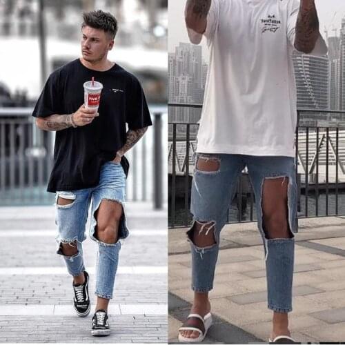 New Big Ripped Jeans Fashion Loose Denim Jeans Hip Hop All-Match Jeans For Men