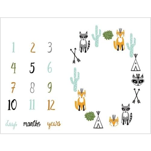 Baby Monthly Milestone Blanket Girl Boy Fox Wings Frame Newborn Photo Prop Background Cloth Blankets Child Infants