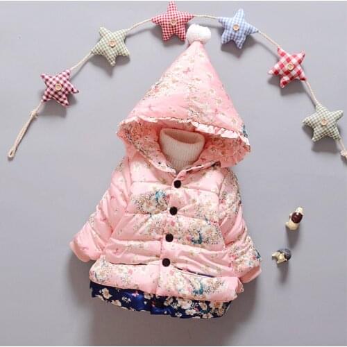 Autumn Winter Jacket For Baby Girls Coat Floral Print Christmas Kids Jacket Toddler Children Hooded Warm Outwear Newborn Clothes