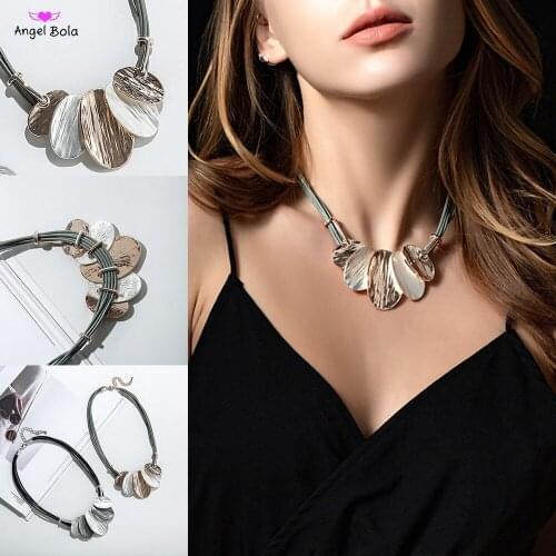 Rose Gold Oval Exaggerated Necklace Matte Silver Jewelry Short Rope Chain Necklaces for Women Party Accessories Gift Wholesale