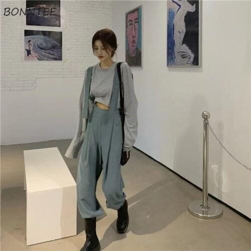 Casual Pants Women Spring High Waist Overalls Removable Full Length Design Daily Flat Aesthetic Soft Loose Pockets Pure Teenager