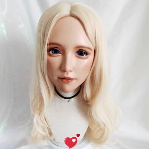 Shu-02)Female Sweet Girl Resin Half Head Kigurumi BJD Eyes Crossdress Cosplay Japanese Anime Role Lolita Mask Skin-Like Makeup