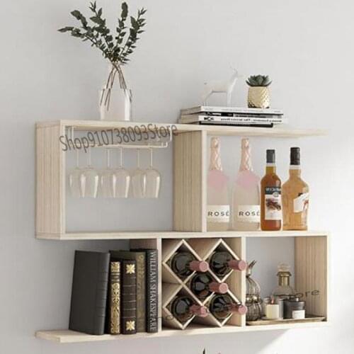 Solid Wood Wine Cabinet Wall Hanging Wine Rack Wall Shelf Simple Hanging Wall Red Wine Rack Living Room Wall Decoration Grid Rac