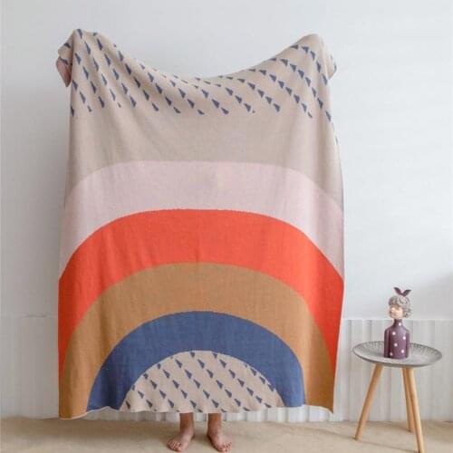 Contrast Color Knitted Blanket Soft Rainbow Pattern Sofa Throw Cover Home Decor Modern Nordic Blanket As Gift High Quality