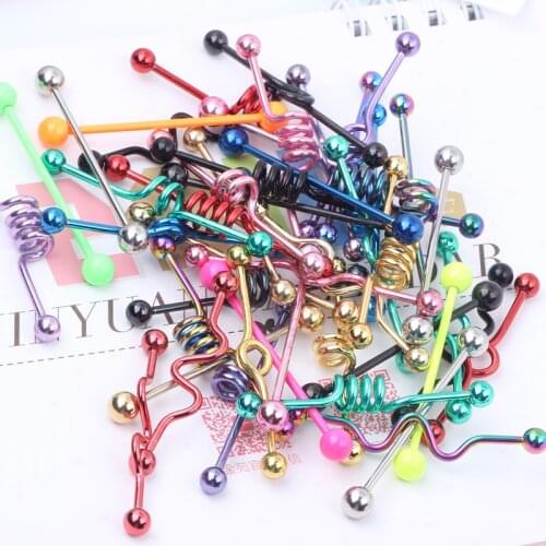 Factory price piercing jewelry 50pcs/lot stainless steel mix style mix color industrial barbell tongue ring body piecing jewelry