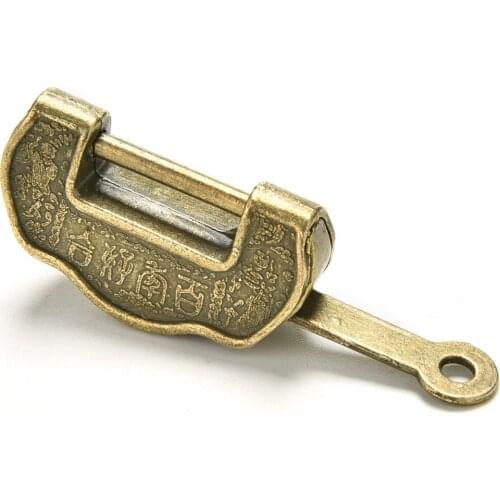 1Pc High Quality Archaistic Chinese Vintage Antique old style lock/key excellent Brass Carved Word padlock 3.5cm*1.7cm*1cm