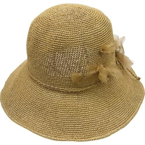WeMe Lady Hats with Beige Lace Bowknot Elegance Style Bucket Hat