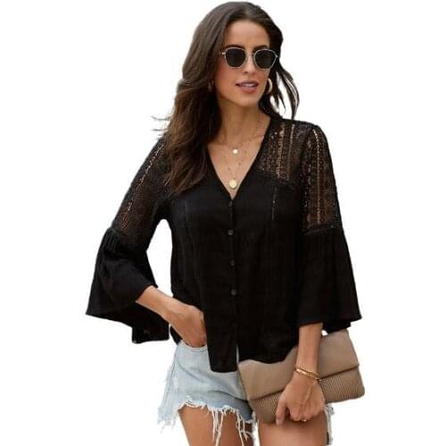 Womens Long Sleeve Knitting Printing Loose Single-breasted Shirt Tops