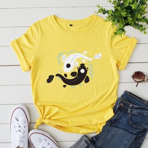 Fashion Summer T-shirt Women 100% Cotton Fishes Print T Shirt Plus Size 5XL Tshirts Vintage Casual Short Sleeve Tee Shirt Tops