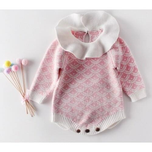 Newborn Baby Knitted Clothes Girls Winter Rompers Ruffle Princess Wool Jumpsuits Infants Birthday Party Bodysuits Photo Props