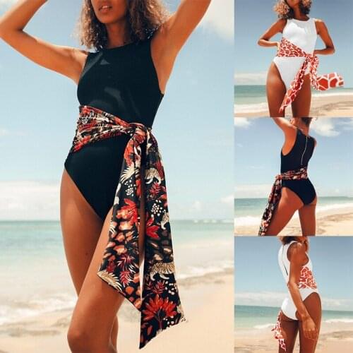 Womens Solid Color One-Piece Sexy One-Piece Swimsuit with Belt