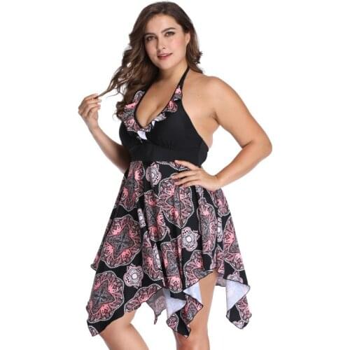 2pcs/set Womens Plus Size Swimsuit Floral Printed Tummy Control Swimdress Bathing Suit Swimwear Clothes 2021