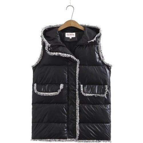 Plus size black turn-down collar zipper tassel women loose warm vest coats 2021 winter Mid-length ladies waistcoat female tops